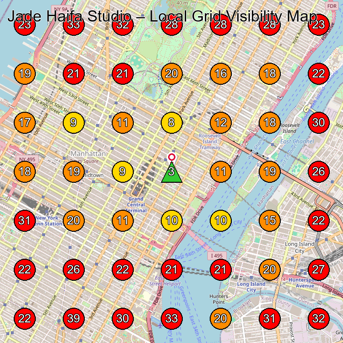 Jade Haifa Studio GeoGrid visibility map for Facial Spa in New York
